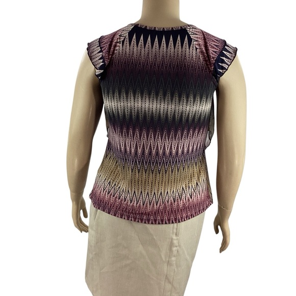 Dressbarn Layered Ruffle Sleeve Chevron Print Top Petite Large Multicolor - Picture 5 of 7
